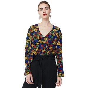 Mango Floral Blouse Top Sz S 90s Inspired‎ Boho Romantic Relaxed Business Casual